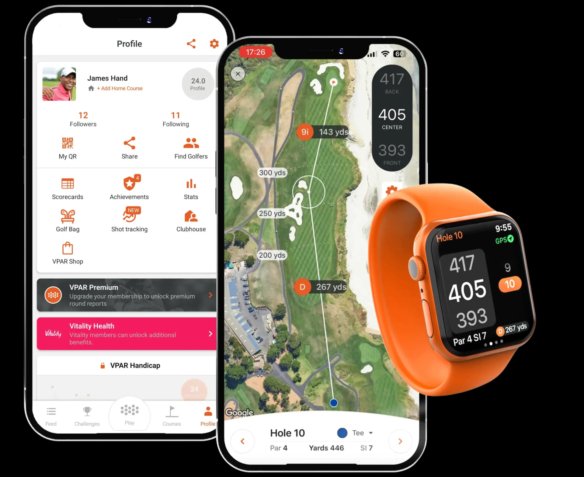Two phones displaying the VPAR app with the Vitality benefit.