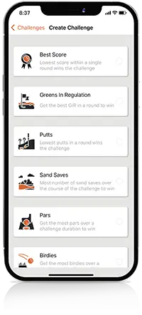 Phone displaying the challenges feature within the VPAR golf app.