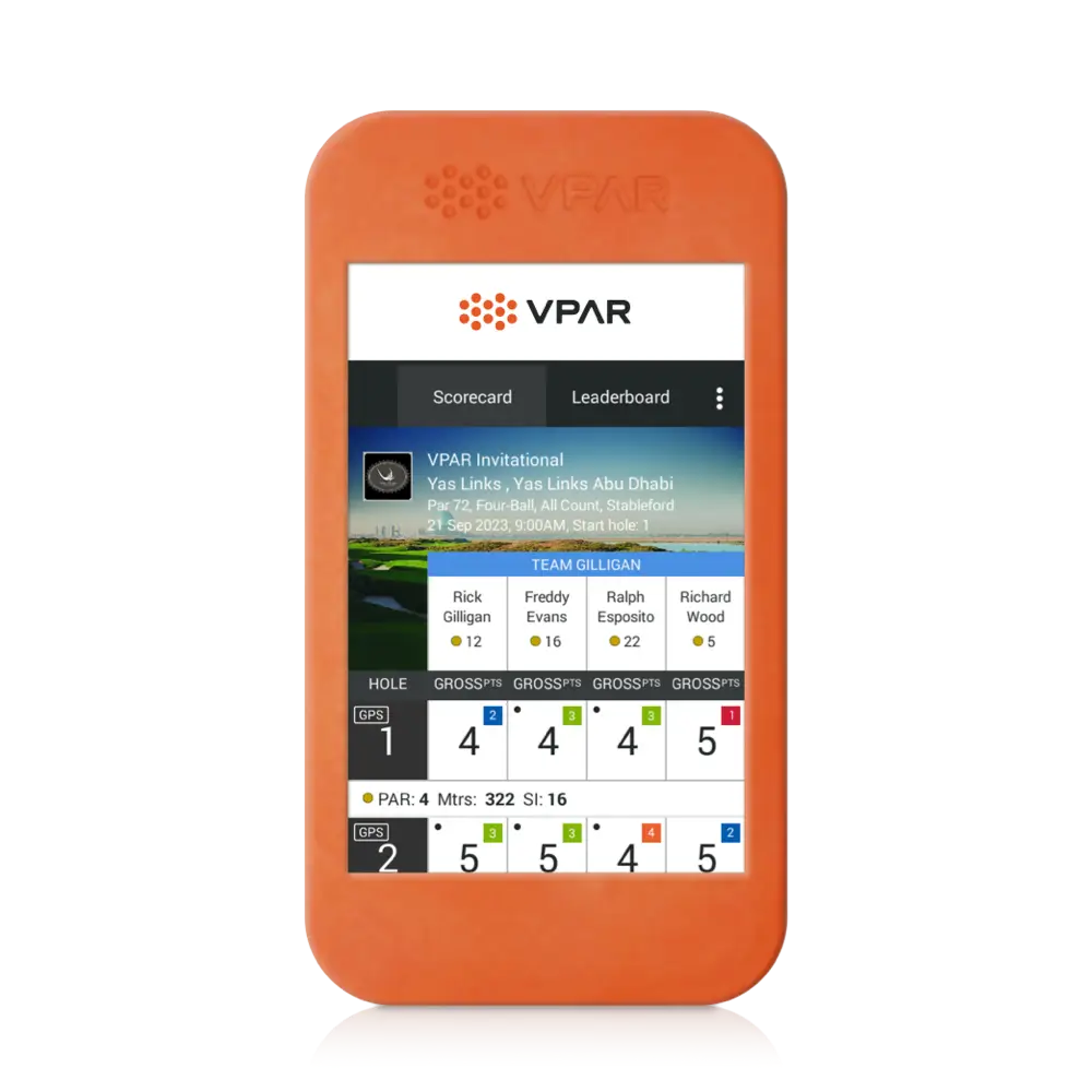 Phone displaying scorecards in the VPAR golf app.