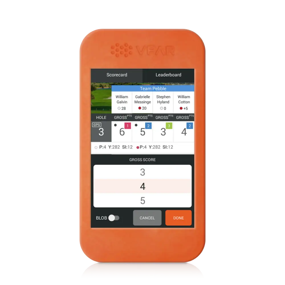 Phone displaying VPAR scoring format in the VPAR golf app.